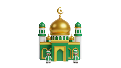 3D Mosque and Muslims 3D Illustration on transparent background
