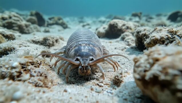 Underwater Macro Timelapse of a Giant Isopod Searching for Food on the Ocean Floor
