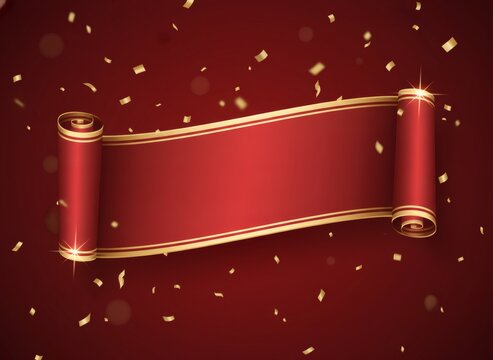 Festive Red Scroll with Golden Confetti