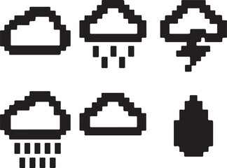 Fototapeta premium pixel art weather icon set black silhouette retro pixelated vector illustration