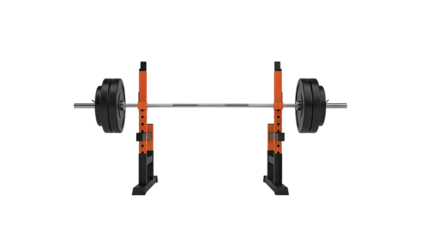 3D Weightlifting Barbell Squat Rack with Plates on transparent background