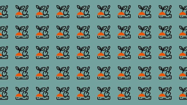 Abstract Pattern of Oranges and Leaves on Teal Background.