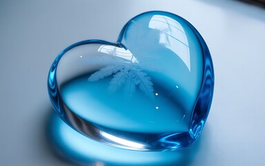 A blue heart shaped object on a white surface