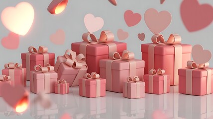 Pink gifts and hearts for valentine's day celebration