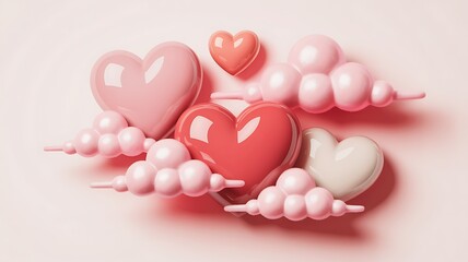 A cluster of pink heart shaped macarons on sticks arrangement