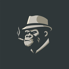 Mafia Gorilla Logo with Hat and Cigar Vector Illustration