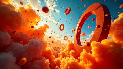 Flame ring explosion cloud dynamic abstract scene
