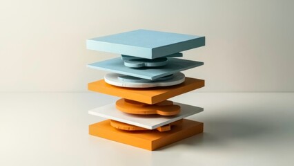 Orange blue stacked geometric three-dimensional ornament