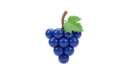 3D Render of a Blue Grapes Bunch with Green Leaf on transparent background