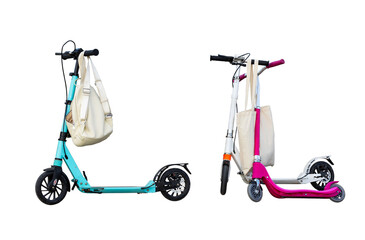  small and big scooters isolated on white background
