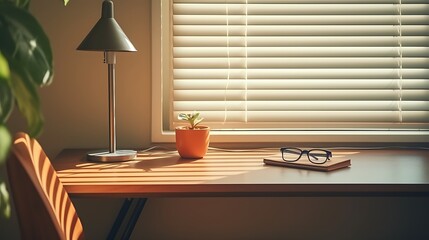Minimal workspace corner with desk and chair near window, afternoon sunlight creating imperfect shadows, realistic office atmosphere, documentary-style interior photography