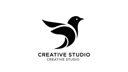 Elegant Black Bird Logo Design for Creative Studio.