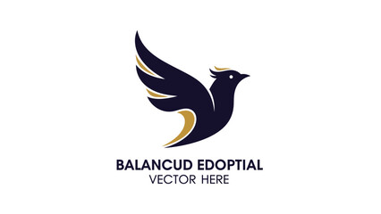 Obraz premium Elegant Black Bird Logo with Golden Accents Flying Gracefully.