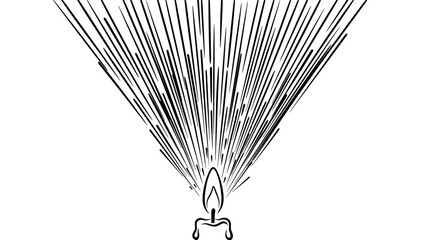 Candle flame with radiating light rays, hand-drawn illustration in black and white style.