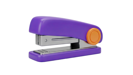 3D Purple and orange stapler transparent background