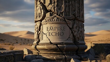 Ancient desert landscape with ruined column.