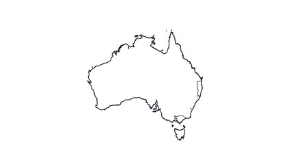 Australia map outline vector illustration, simple black line drawing on white background, continent shape, geographical outline, educational and travel purposes