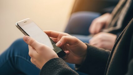 Close-up of a person's hands holding and using a modern smartphone, showcasing digital interaction and connectivity