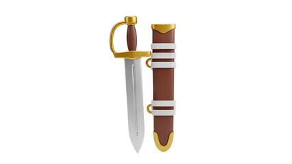 3D Gladius sword and scabbard on transparent background