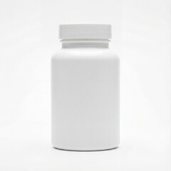 White plastic pill bottle with blank label mockup isolated on white.