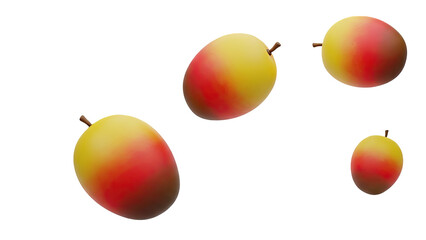 3D Collection of four 3D rendered mango fruits on transparent background