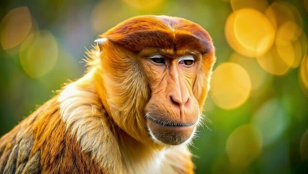 A Close-Up View of a Proboscis Monkey's Face, Displaying Different Facial Expressions