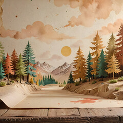 Autumn forest landscape illustration with trees and hills