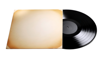 Vintage vinyl record with cover isolated on transparent background