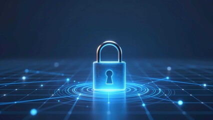 Digital security padlock ensures cyber technology protection for internet privacy safety