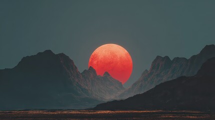 Pixelated Sunset Over Mountain Ridge with Glowing City Lights in Orange and Gray Hues