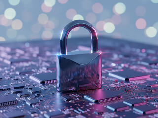 The Padlock on Circuit Board Representing Cybersecurity Data Protection and Digital Privacy, Cyber Security & Futuristic Digital Technology