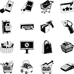 1.Collection of Ecommerce and Shopping Glyph Style Illustrations 
