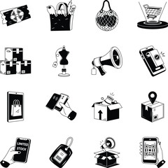 3.Pack of Shopping Doodle Style Illustrations 

