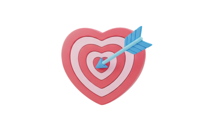 3D Heart shape target with arrow on transparent background