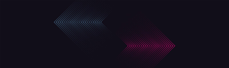 Obraz premium Abstract vector dark futuristic technology banner background. Glowing pink and blue arrow lines graphic design. Modern geometric lines pattern. with a modern concept style