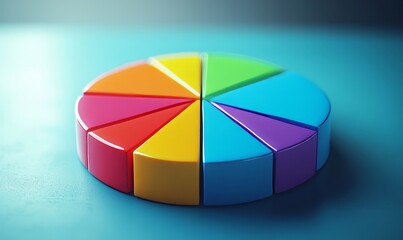 Obraz premium Colorful pie chart used in data analysis, statistics, or business reports. The 3D design emphasizes the importance of data visualization in presenting complex information clearly, Generative AI