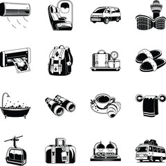 Collection of Hotel and Travel Glyph Style Illustrations 

