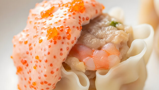 Close-up of Dumpling with Orange Garnish.