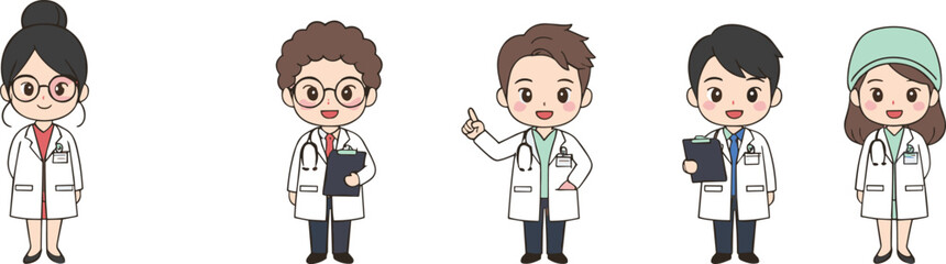 Cute Doctor and Medical Staff Characters Vector Set with Male and Female Healthcare Professionals Cartoon Illustration