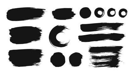 Set of black brush strokes, ink marks, and paint textures on a white background. Ideal for modern graphic design, posters, typography accents, abstract art, branding, and creative layouts © tajul