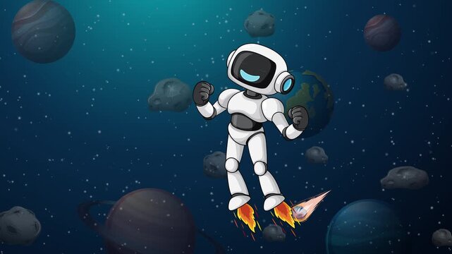 Robot Flying Through Outer Space Adventure