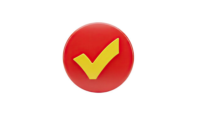 3D Red Circle with Yellow Check Mark Icon on transparent background
