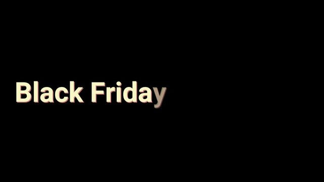 Animated text graphic sequence emphatically displaying the words black, black friday, and finally black friday start against a solid black background.
