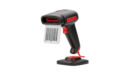 3D Barcode Scanner with Barcode on Stand on transparent background