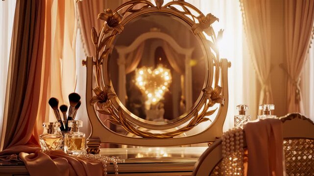Vanity Mirror Reflecting Heart Lights in Elegant Room Setting