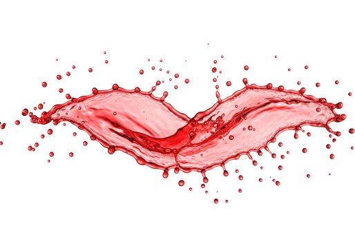 voluminous crimson red high-viscosity liquid splash and droplets, captured in high-speed macro photography against a pure brilliant white background concept for beverage advertising