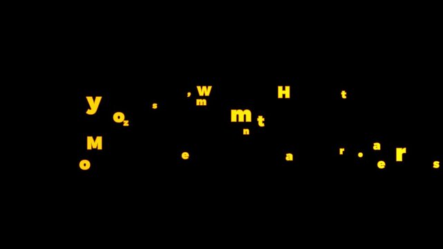 Animated luminous orange letters scatter and reform across a deep black background displaying a short text message in motion graphics style