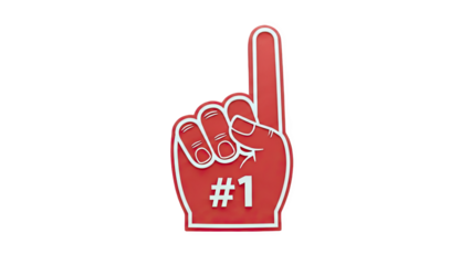 3D Red Foam Finger With #1 Symbol on transparent background