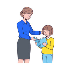 Obraz premium A woman handing a book to a young girl