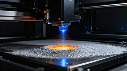 Laser Cutting Machine with Blue Light Sparks Creates Precision Design on Material Surface